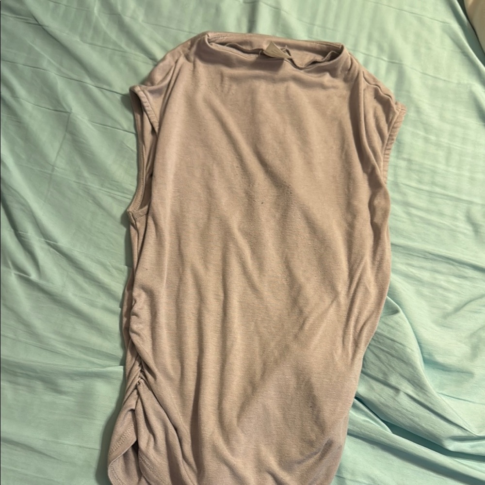 No Boundaries Cream Tan Ruched Sleeveless Muscle Tee